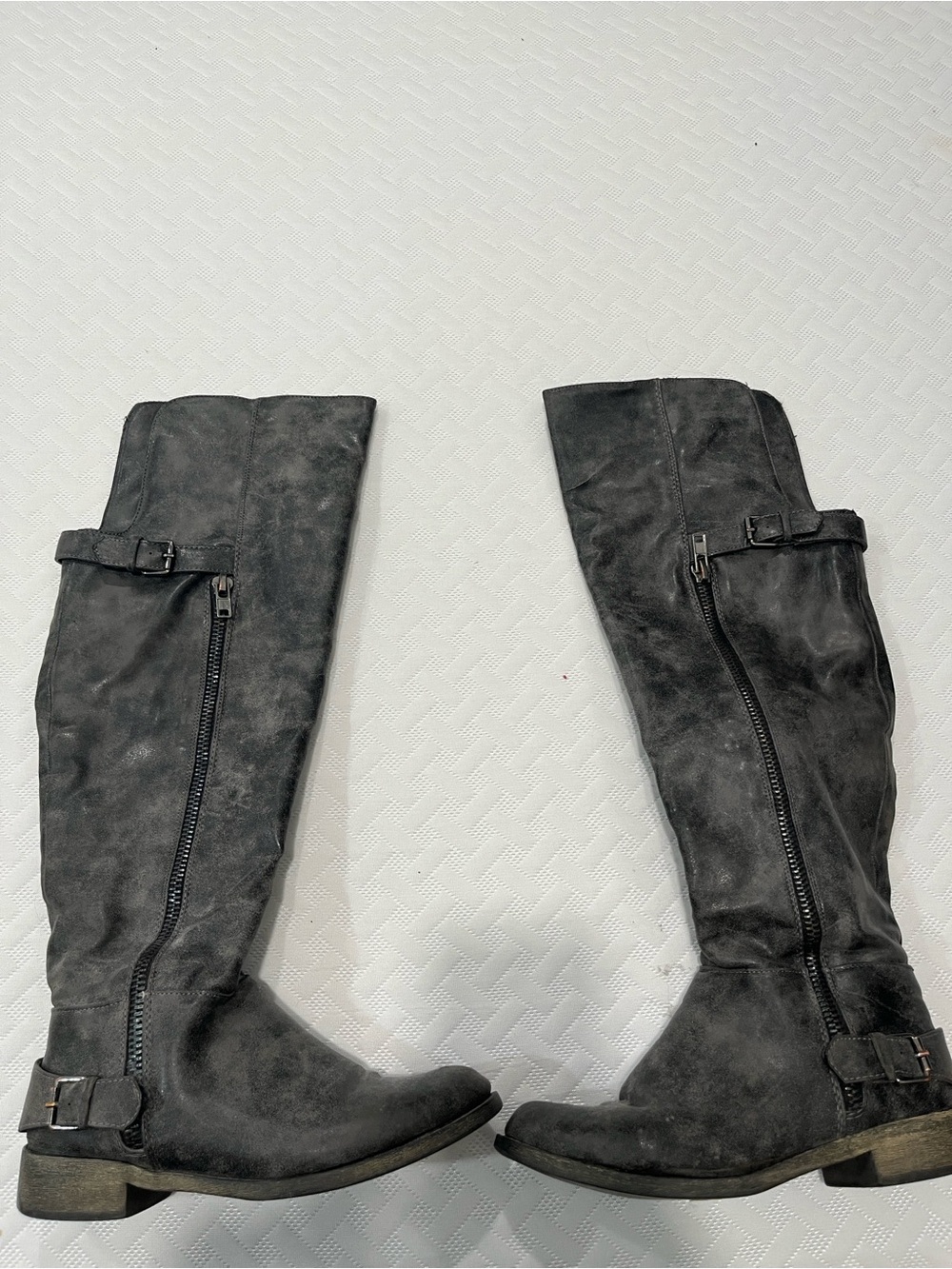 Black Tall Suede-Style Riding Boots with Side Buckles